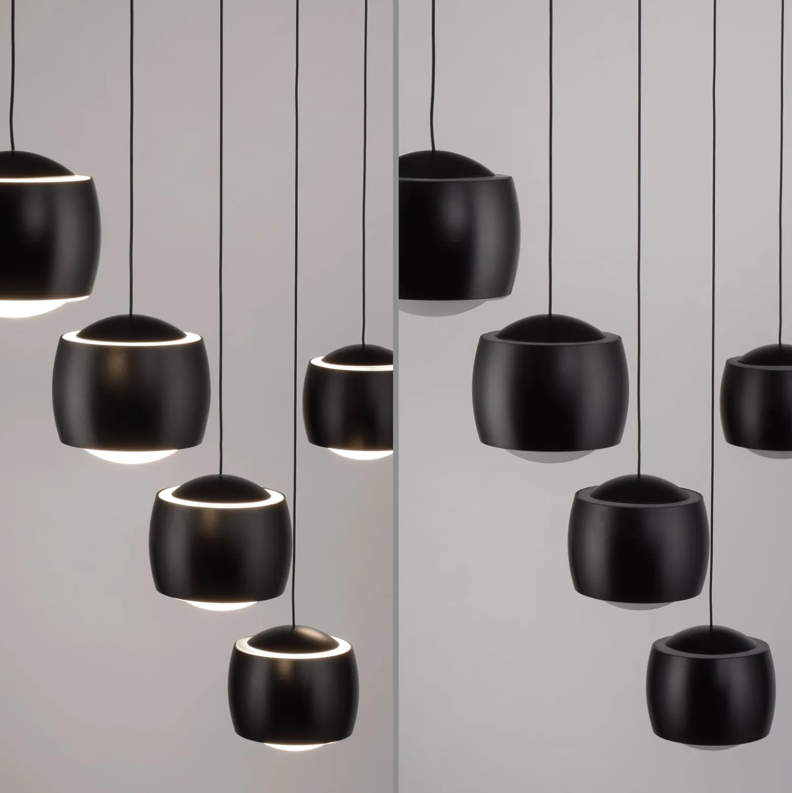 JUST LIGHT. LED-riippuvalaisin Ballini, musta, 5-lamppuinen, kytkin