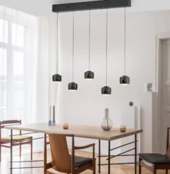 JUST LIGHT. LED-riippuvalaisin Ballini, musta, 5-lamppuinen, kytkin