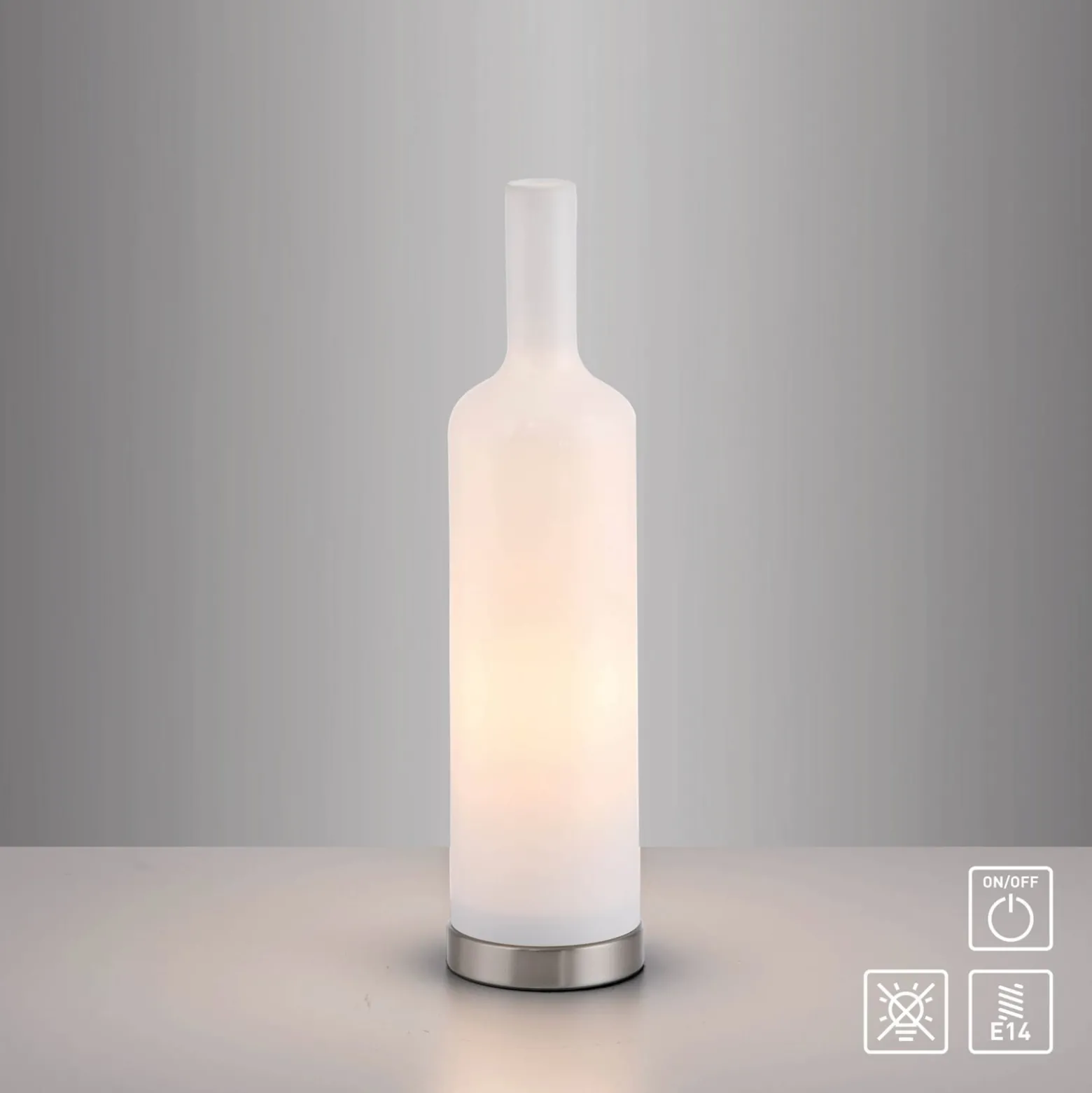JUST LIGHT. Pöytävalaisin Bottle, opaali, lasi, E14