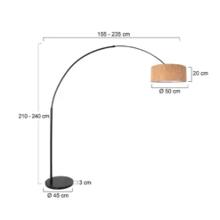 Kaareva maavalaisin Sparkled Light, musta/ruskea, 240 cm, korkki