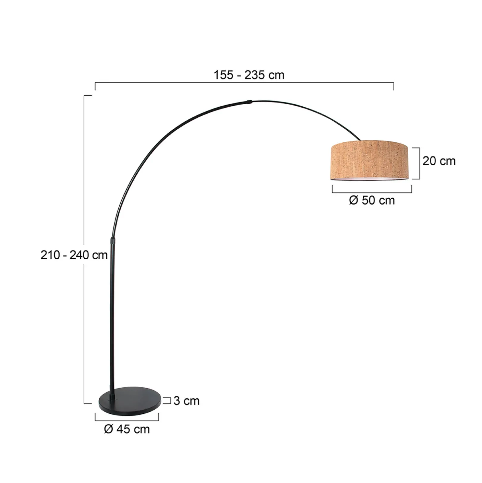 Kaareva maavalaisin Sparkled Light, musta/ruskea, 240 cm, korkki