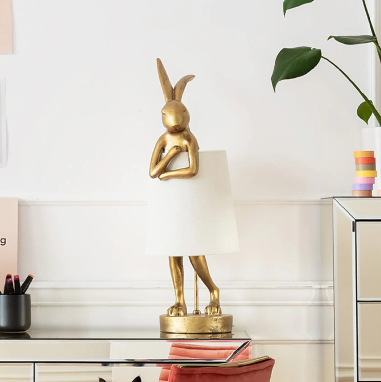 Kare Animal Rabbit pöytävalaisin, kulta/valkoinen, 68 cm, E14