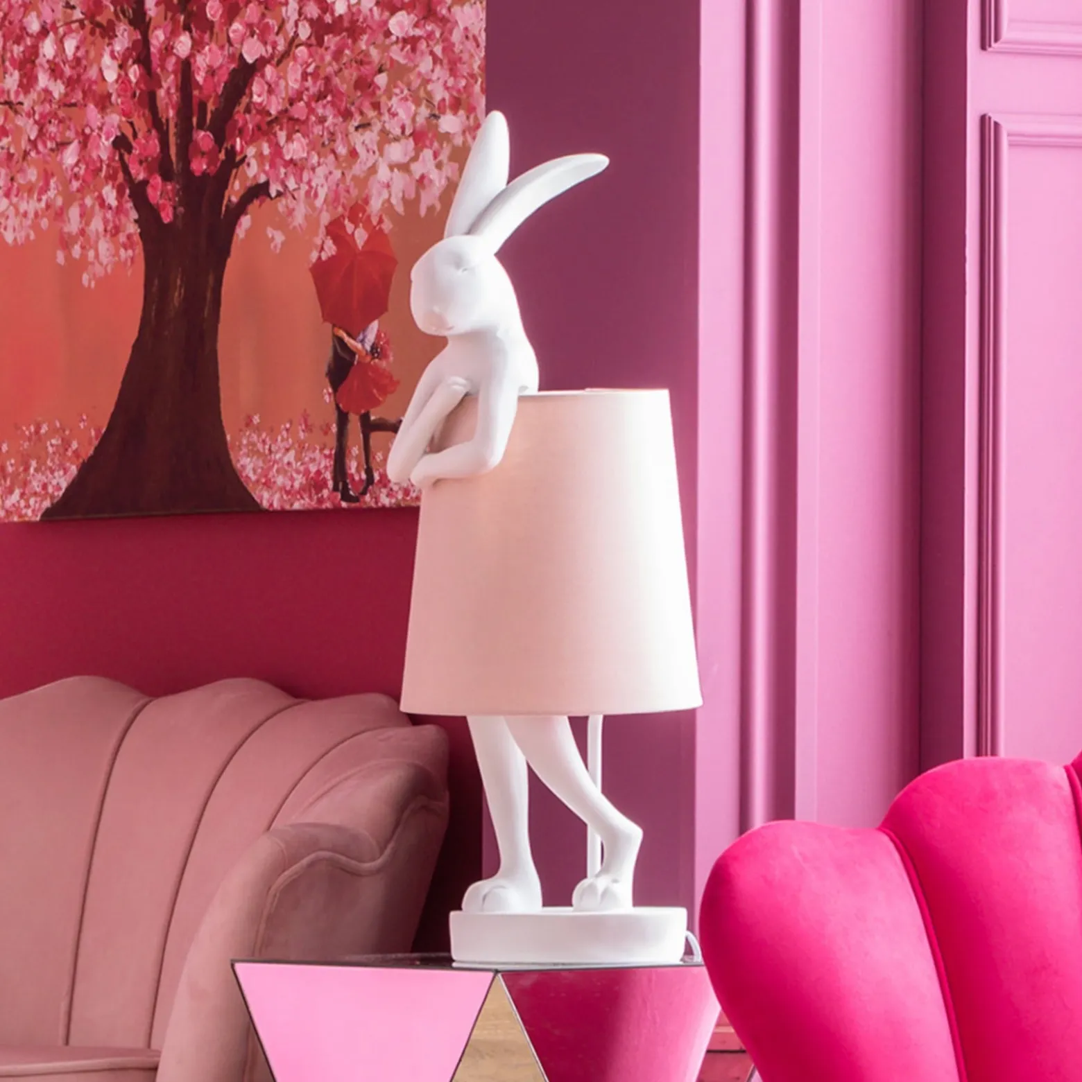 Kare Animal Rabbit pöytävalaisin, valkoinen/vaaleanpunainen, 68 cm, E14