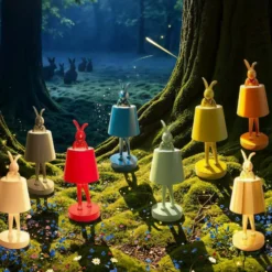 Kare LED-akkukäyttöinen pöytävalaisin Animal Rabbit, oranssi, IP54, 29 cm