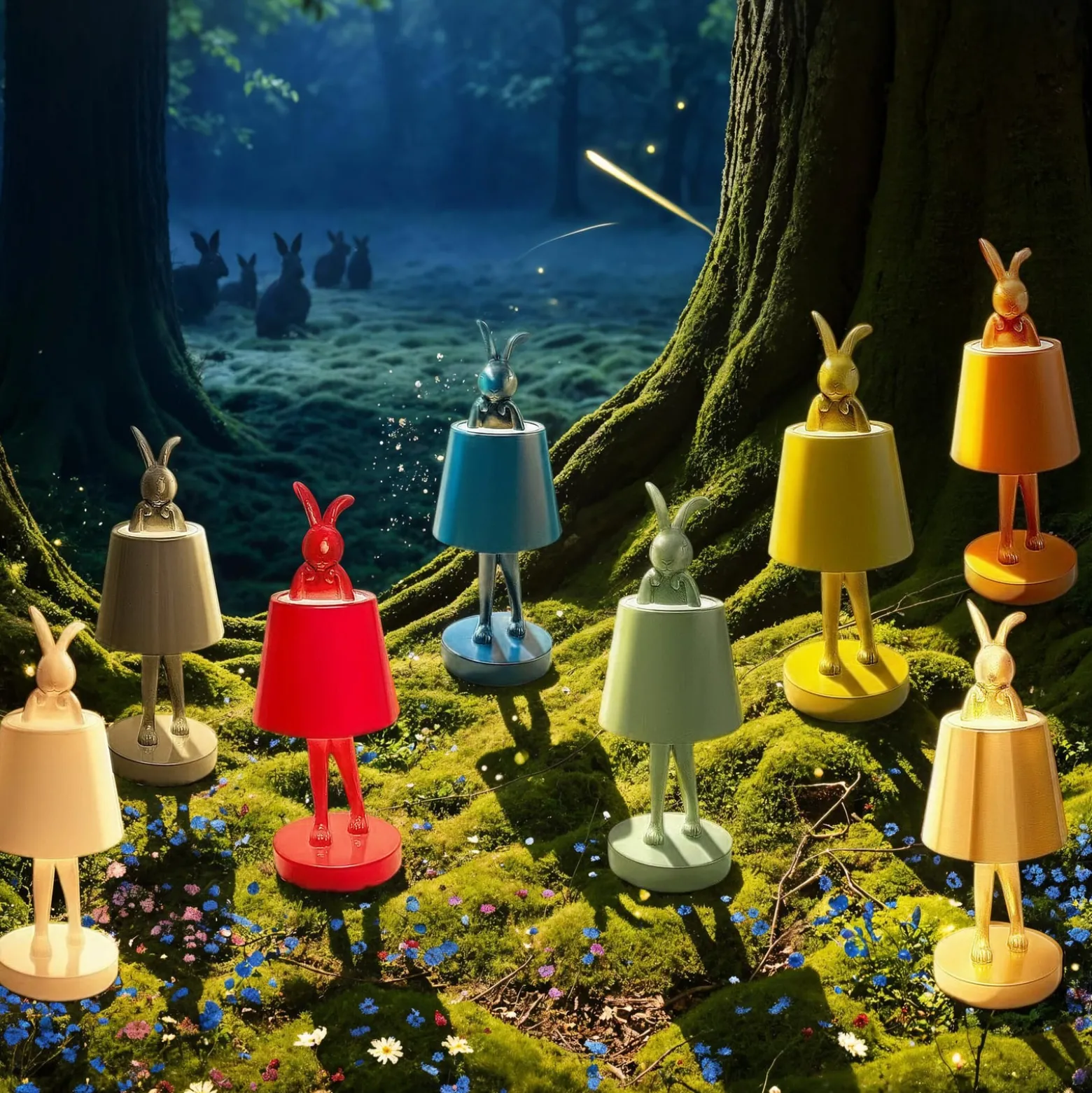 Kare LED-akkukäyttöinen pöytävalaisin Animal Rabbit, oranssi, IP54, 29 cm