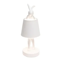 Kare LED-akkukäyttöinen pöytävalaisin Animal Rabbit, valkoinen, IP54, 29 cm