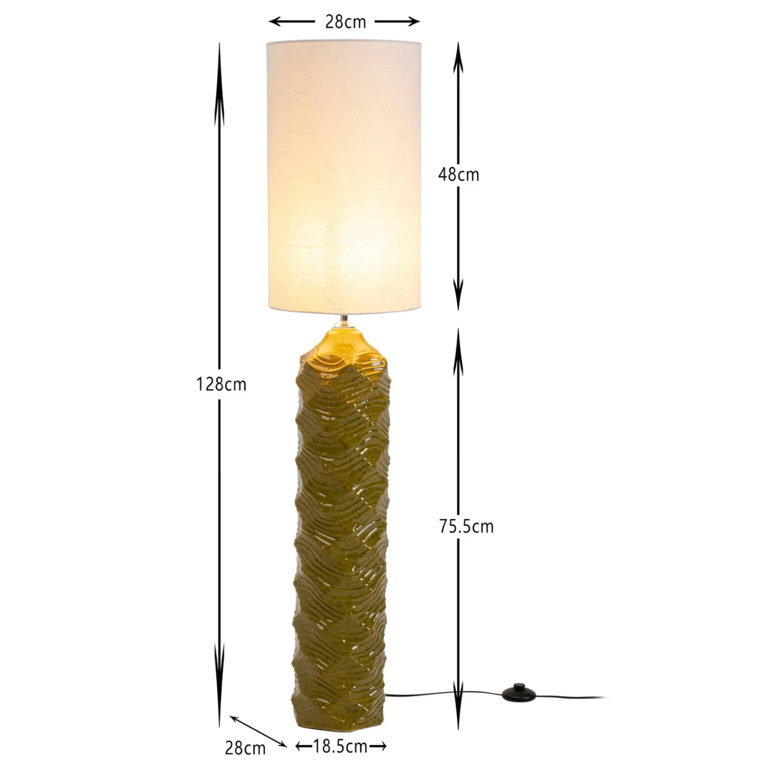 Kare Luma -lattiavalaisin, vihreä, puuvilla/kivitavara, 128 cm