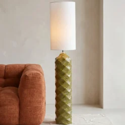 Kare Luma -lattiavalaisin, vihreä, puuvilla/kivitavara, 128 cm