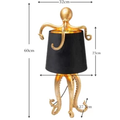 Kare Octopus -pöytävalaisin, kulta, tekstiili, korkeus 47 cm