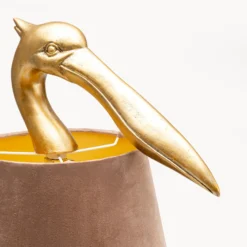 Kare Pelican -pöytävalaisin, kulta, pellava, korkeus 62 cm, E27