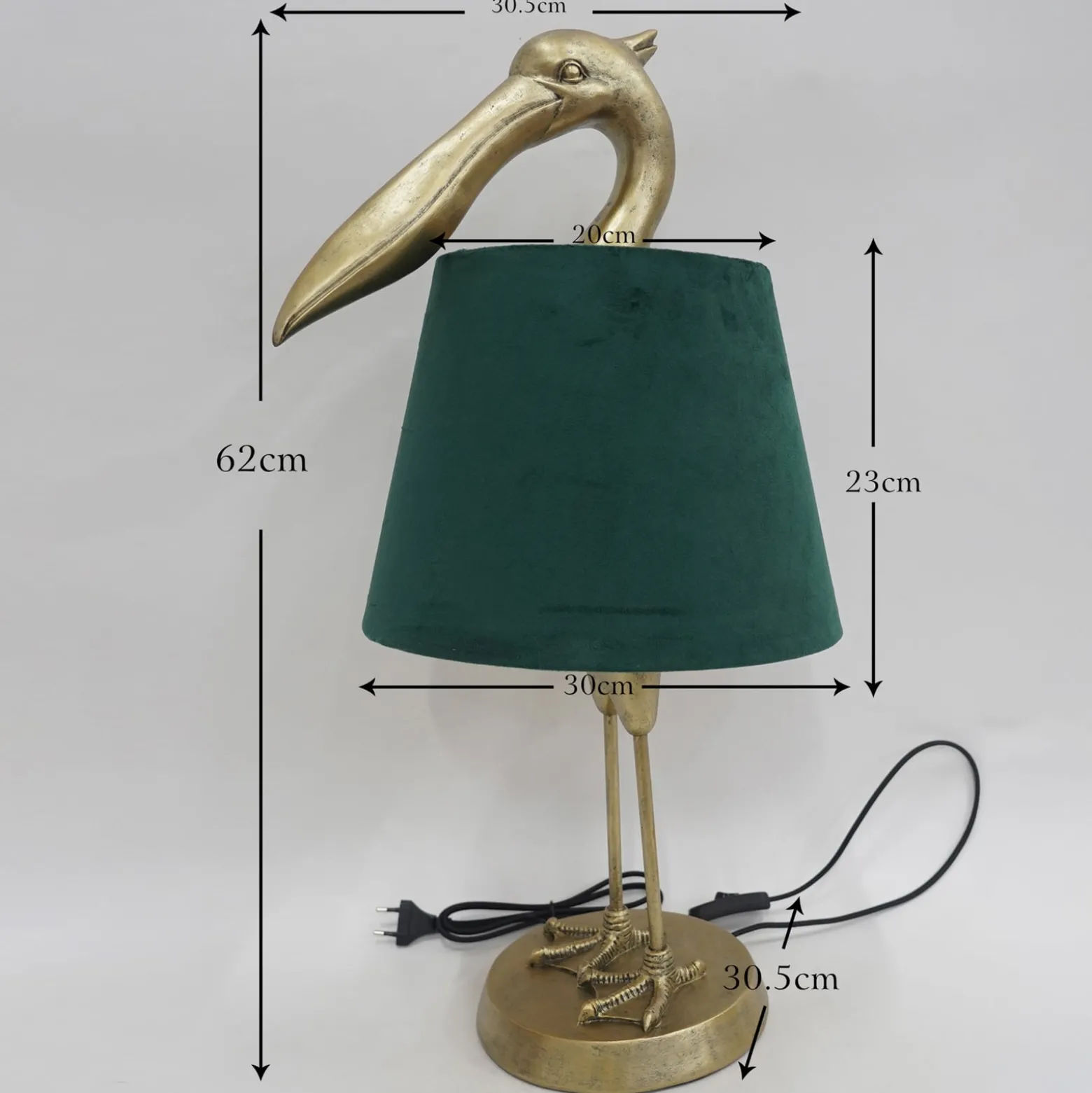 Kare Pelican -pöytävalaisin, kulta, pellava, korkeus 62 cm, E27