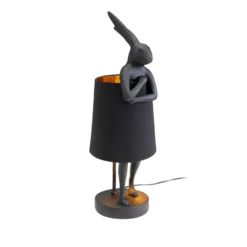 Kare pöytävalaisin Animal Rabbit, tekstiili, musta, 50 cm, E14