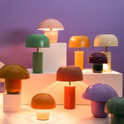 Kare pöytävalaisin Mushroom, violetti/vihreä, metalli, 20 cm, E14