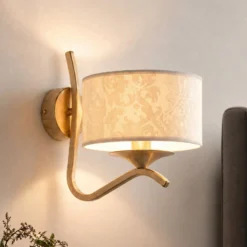 Kaszmir Ecrie -seinävalaisin, kulta/beige, teräs, tekstiili, E27
