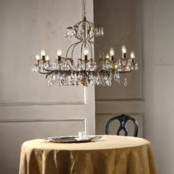 Kattokruunu Teresa, 12-lamppuinen, pronssinvärinen, kristalli