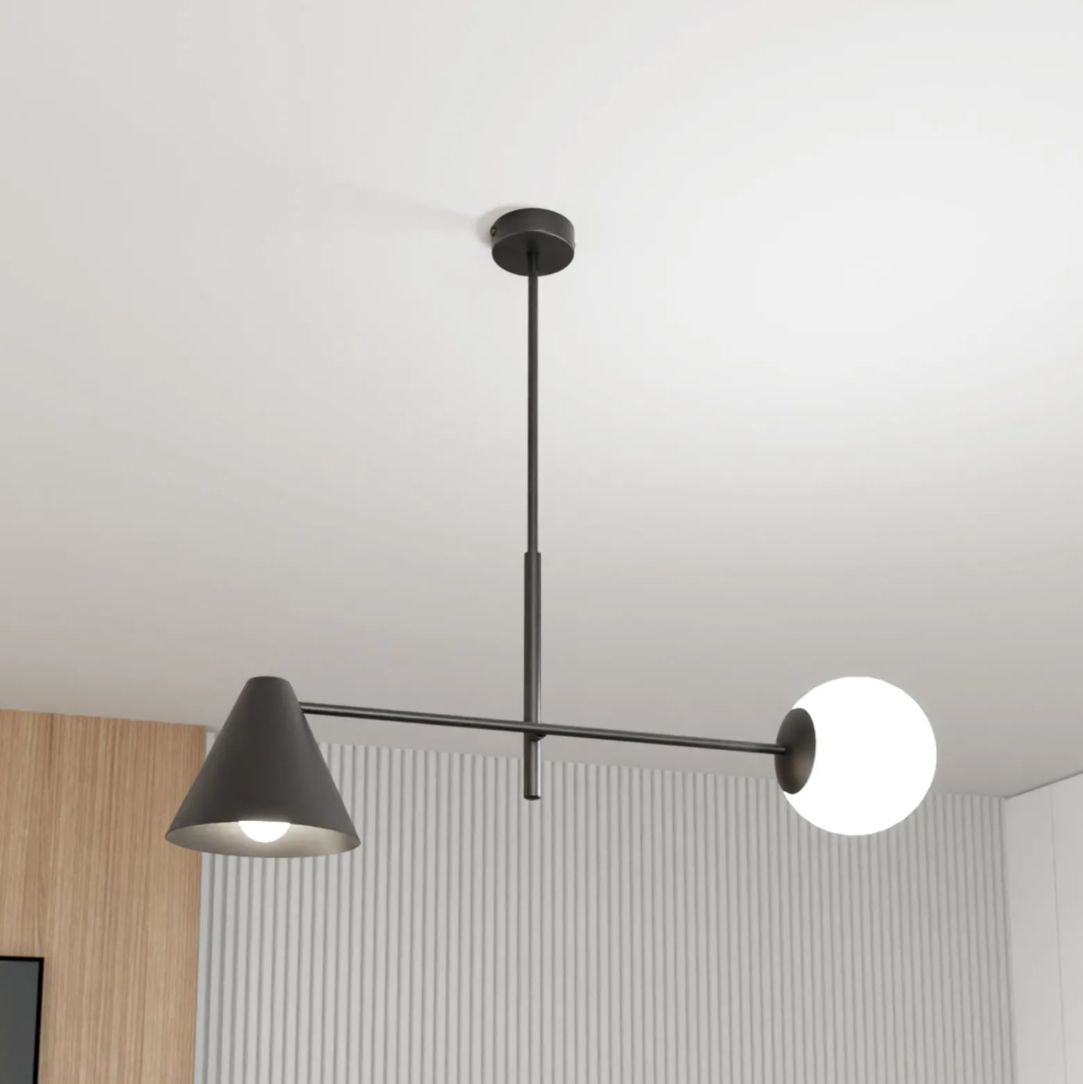 Kattovalaisin Hermes, 2-lamppuinen, musta, lasi, 70 cm, E14