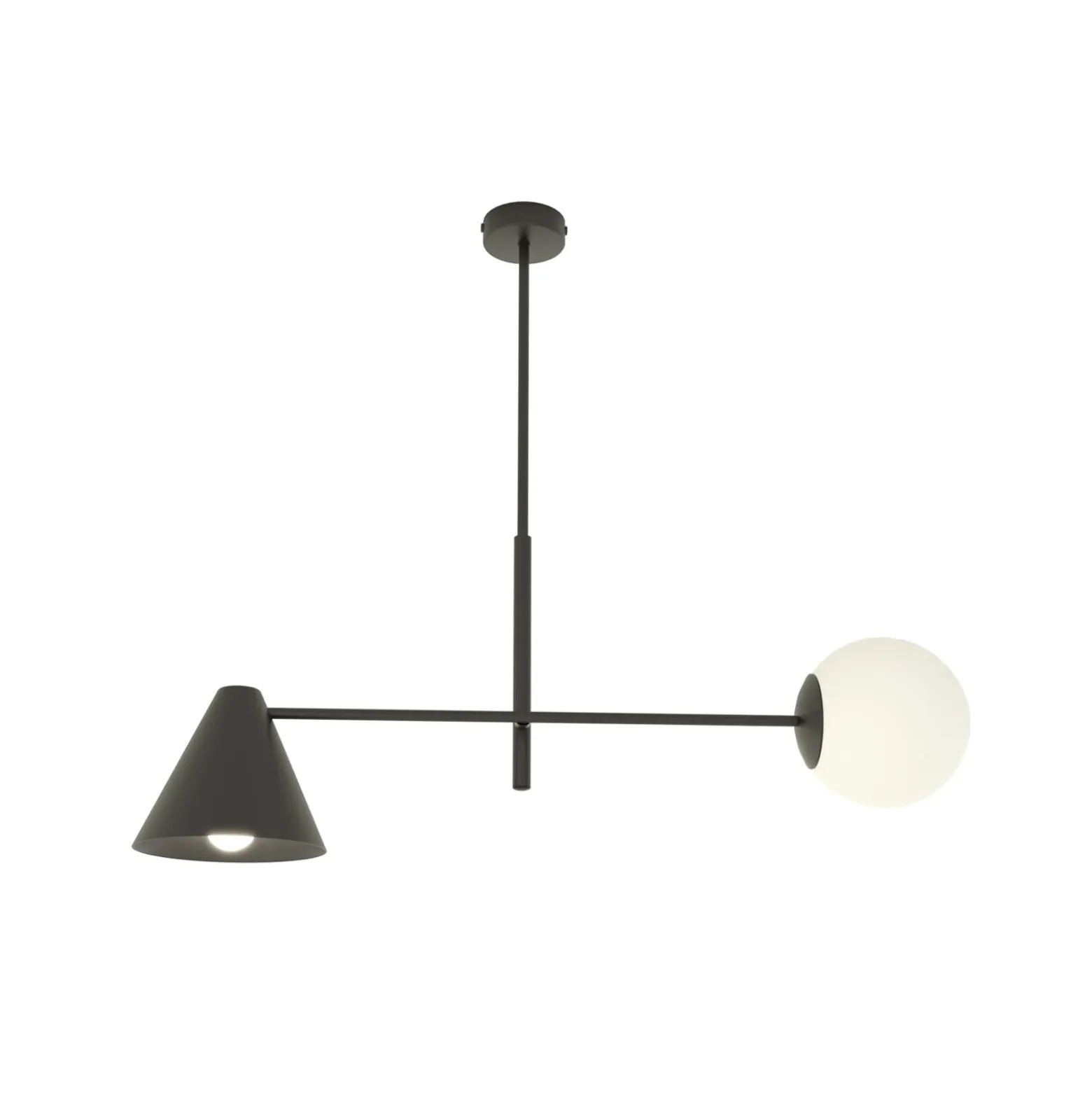 Kattovalaisin Hermes, 2-lamppuinen, musta, lasi, 70 cm, E14
