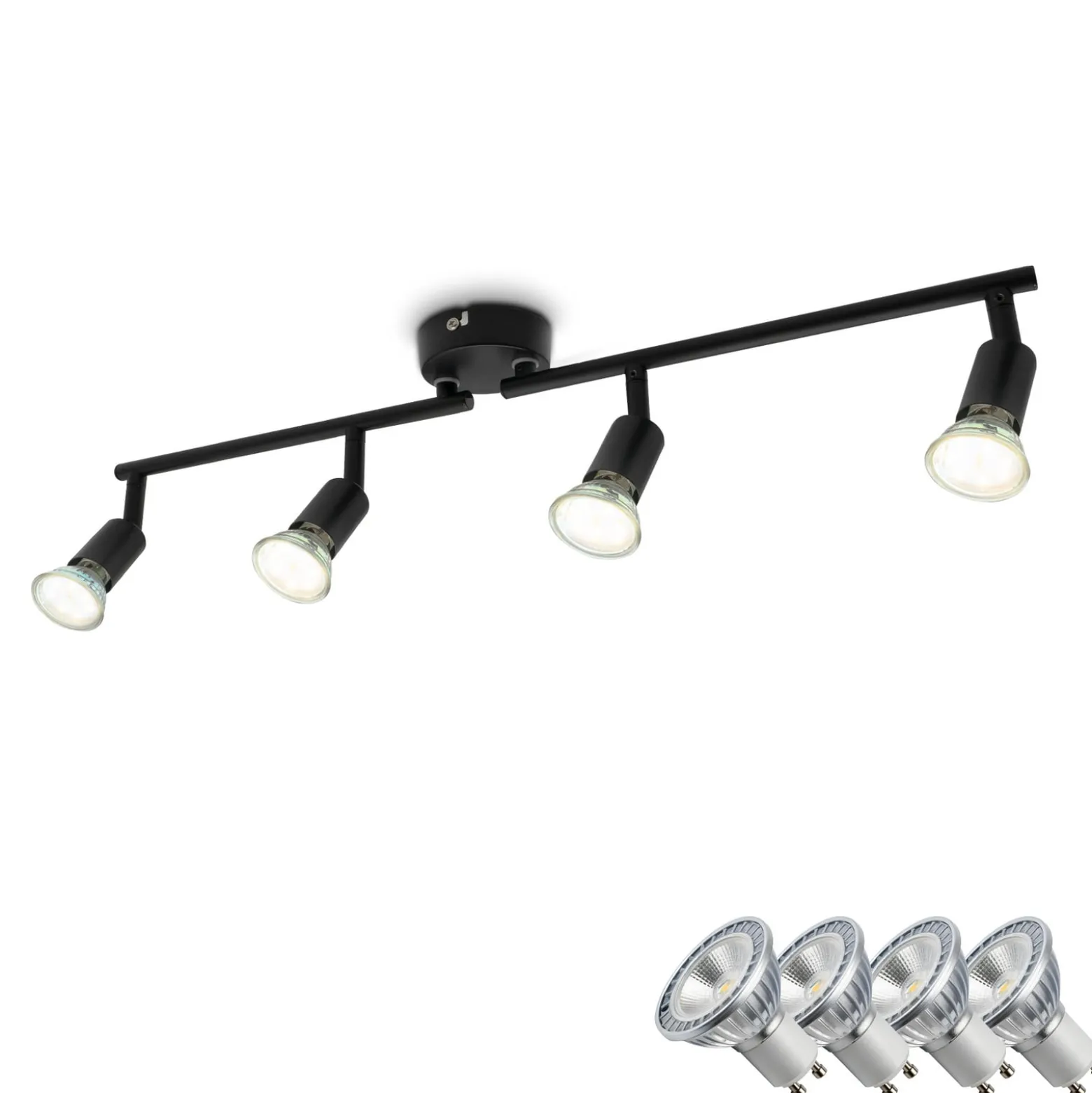 Kattovalaisin Jade, musta, 4-lamppuinen, GU10 LED, 3 000 K