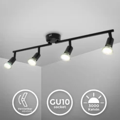 Kattovalaisin Jade, musta, 4-lamppuinen, GU10 LED, 3 000 K