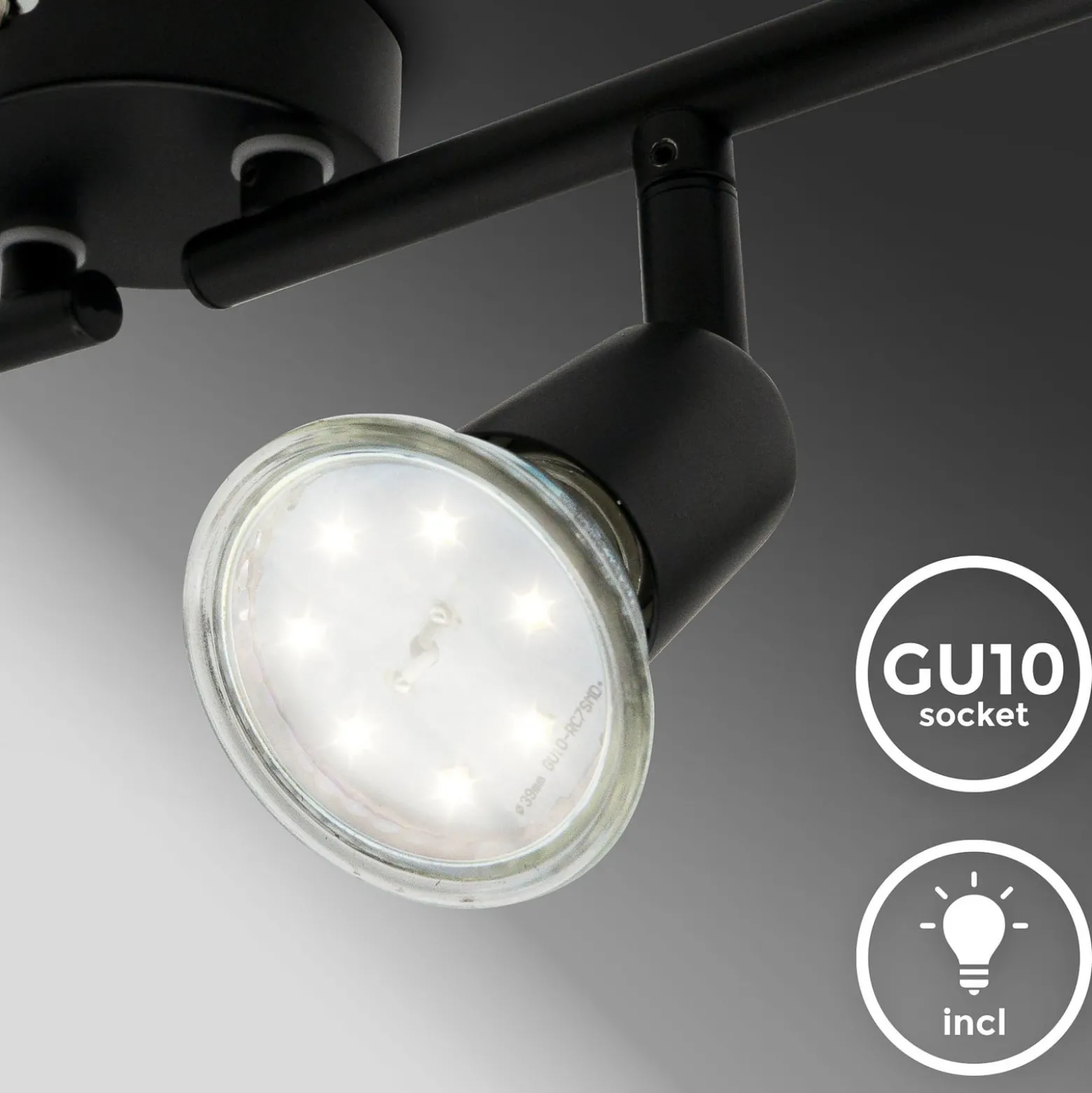 Kattovalaisin Jade, musta, 4-lamppuinen, GU10 LED, 3 000 K