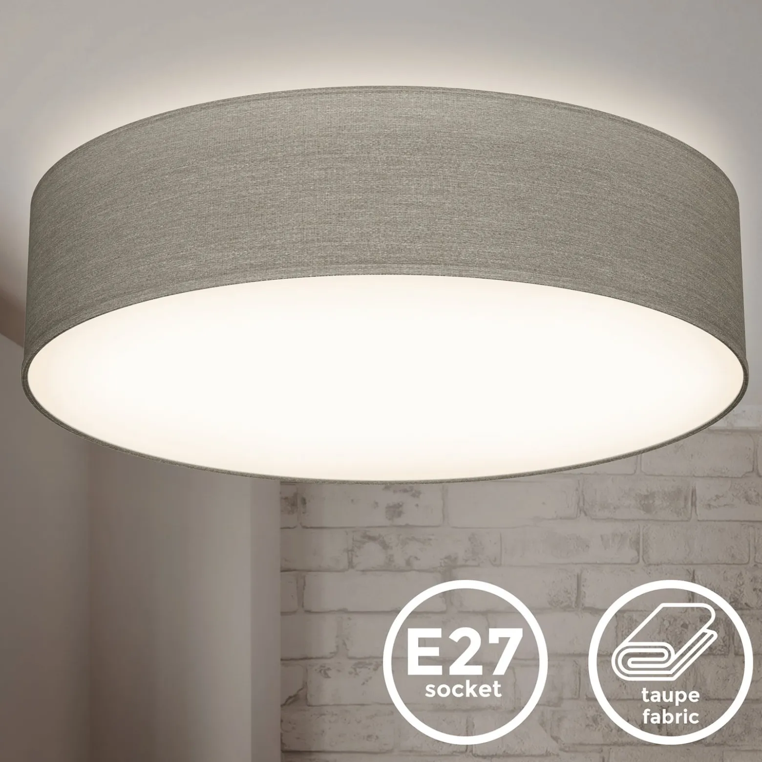 Kattovalaisin Litora, taupe, Ø 38 cm, tekstiili, E27