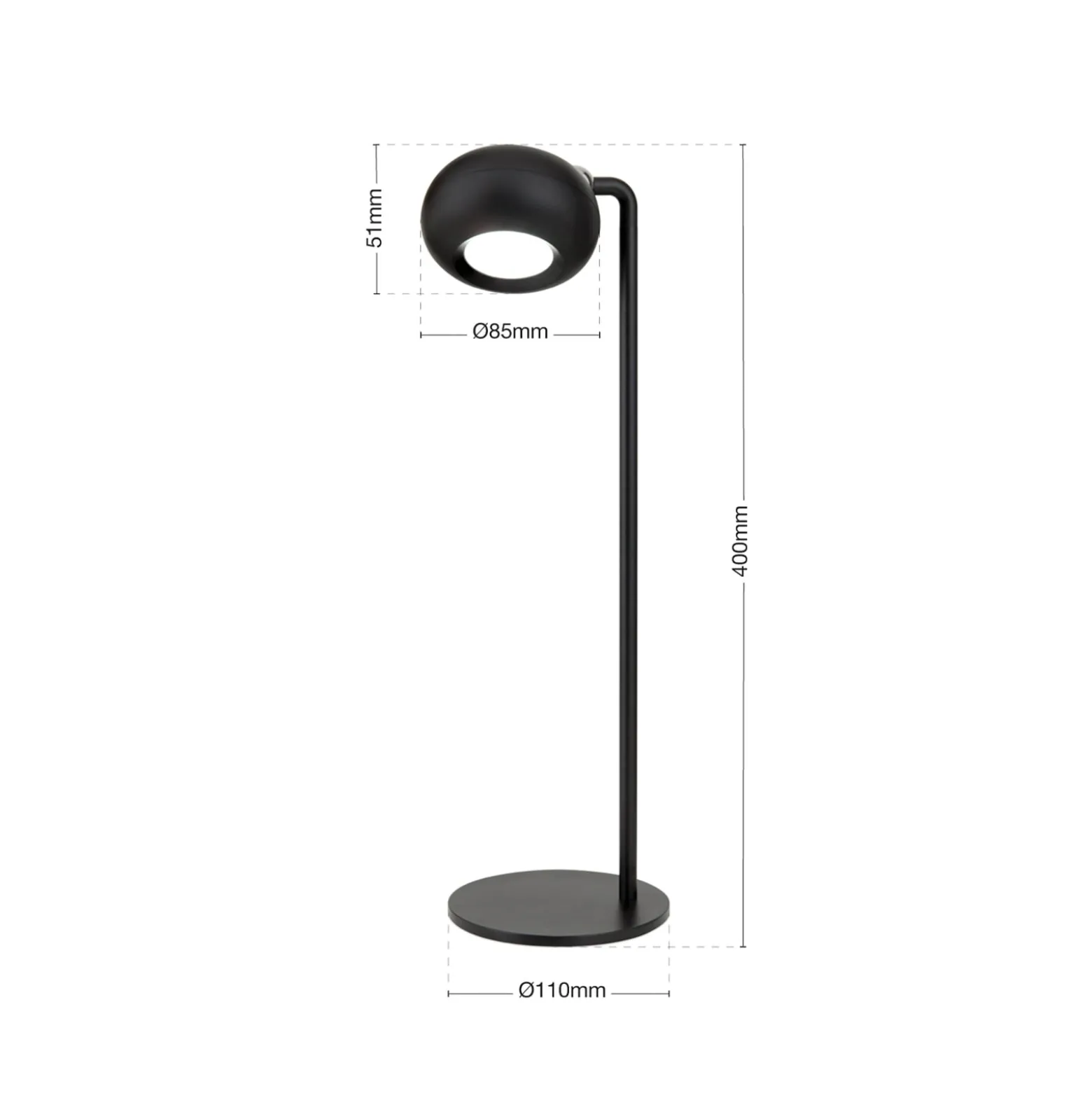 Kerby LED ladattava pöytävalaisin, musta, korkeus 40 cm, teräs/alumiini