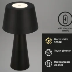 Kihi LED-pöytävalaisin ladattavalla akulla, musta