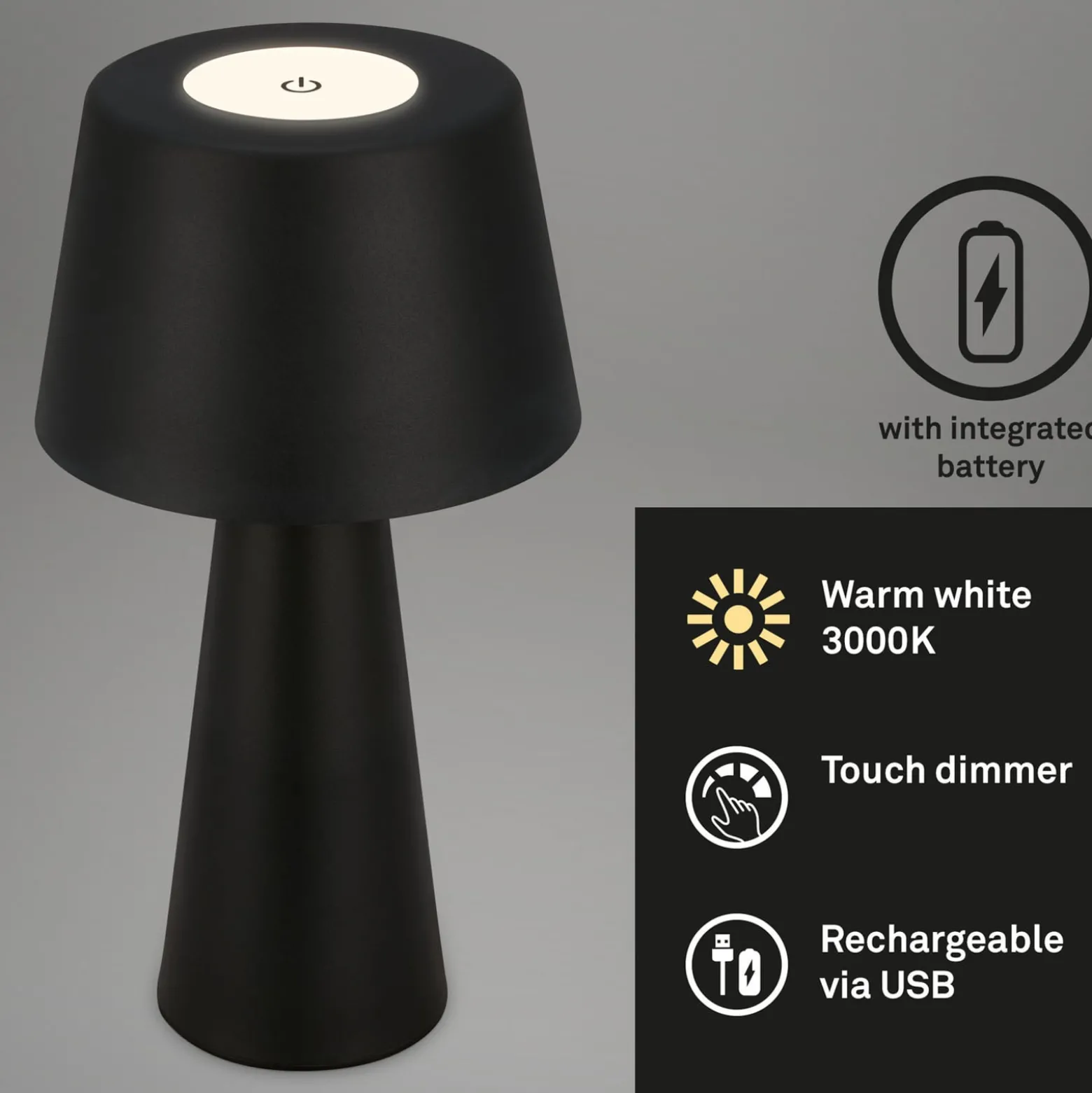 Kihi LED-pöytävalaisin ladattavalla akulla, musta