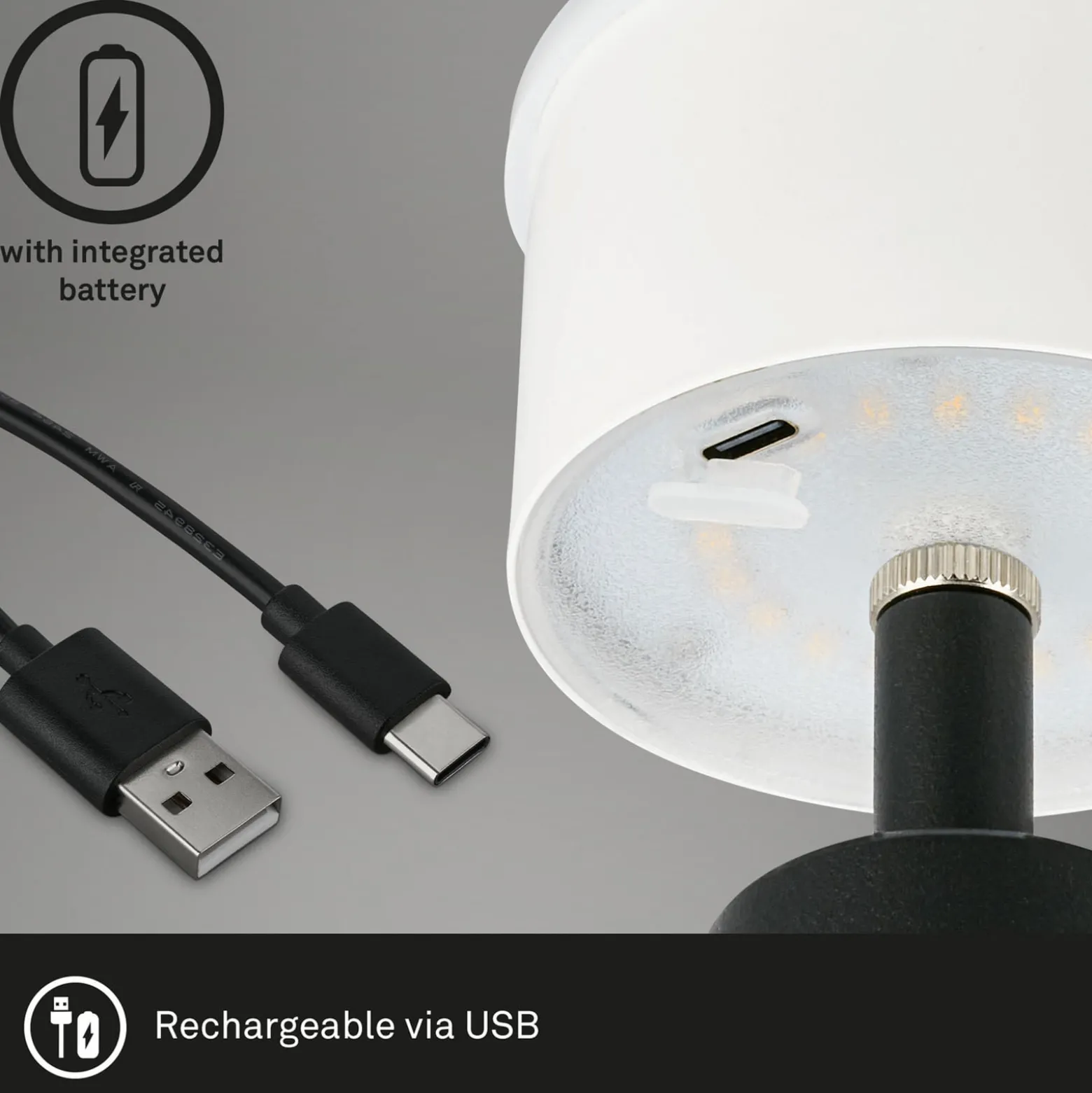 Kihi LED-pöytävalaisin ladattavalla akulla, musta