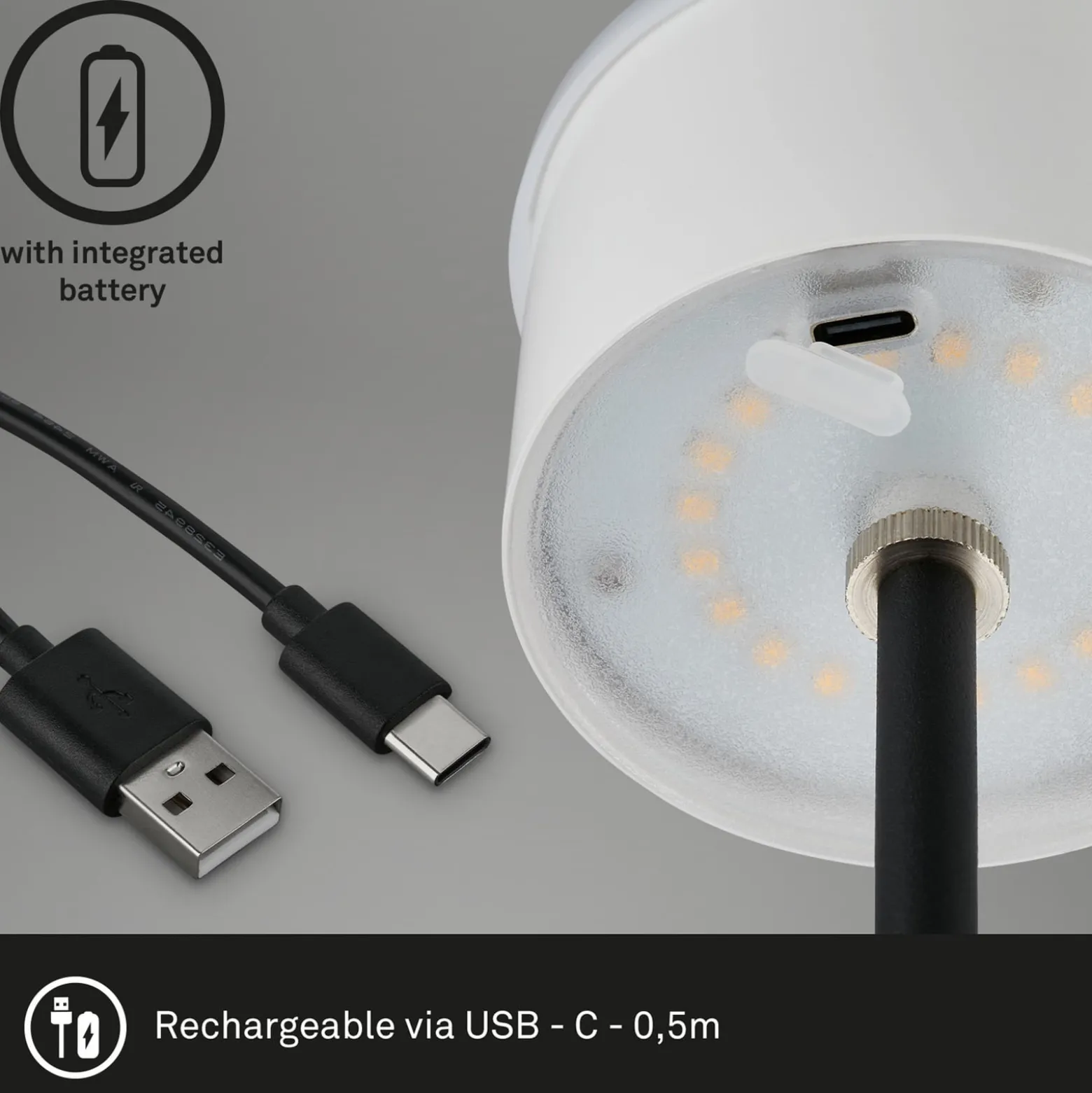 Kiki LED ladattava pöytävalaisin, antiikkihopea, IP44, 3 000K