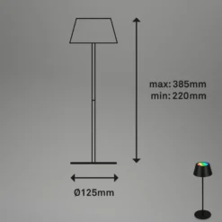 Kiki LED ladattava pöytävalaisin, musta, IP44, 3000 K, RGBW