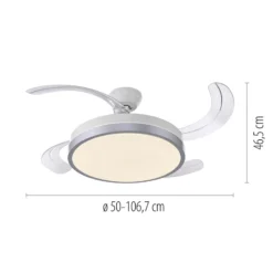 Kopta-LED-kattotuuletin, hopea, CCT, kaukosäädin, halkaisija 107 cm