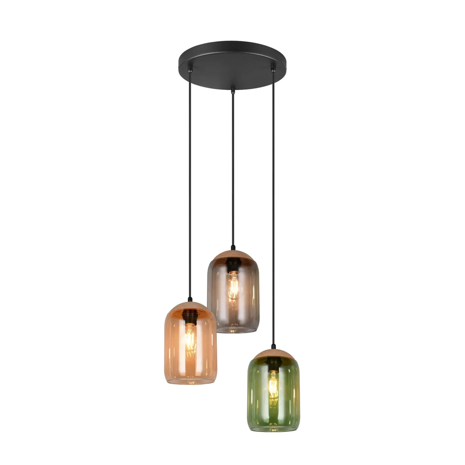 Korkki-riippuvalaisin, monivärinen, Ø 30 cm, 3-valo, lasi/korkki