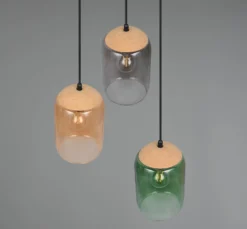 Korkki-riippuvalaisin, monivärinen, Ø 30 cm, 3-valo, lasi/korkki