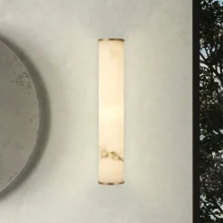 Kylpyhuoneen LED-seinälamppu Wales, kulta/marmoroitu, 35 cm teräs/hartsi