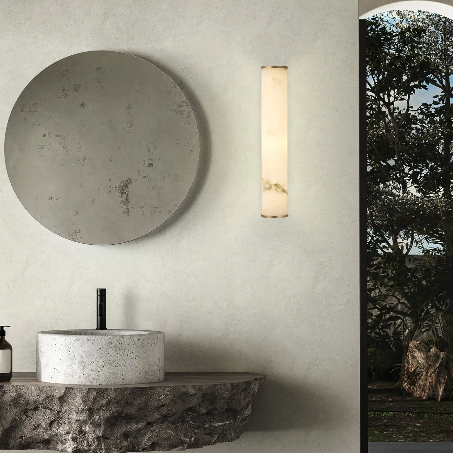 Kylpyhuoneen LED-seinälamppu Wales, kulta/marmoroitu, 35 cm teräs/hartsi