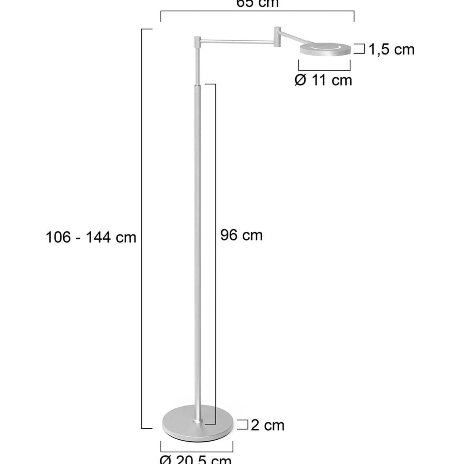 Ladattava LED-lattiavalaisin Soleil, teräksenvärinen, metalli, himmennin