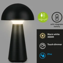 Ladattava LED-pöytävalaisin Fungo, ladattava, musta