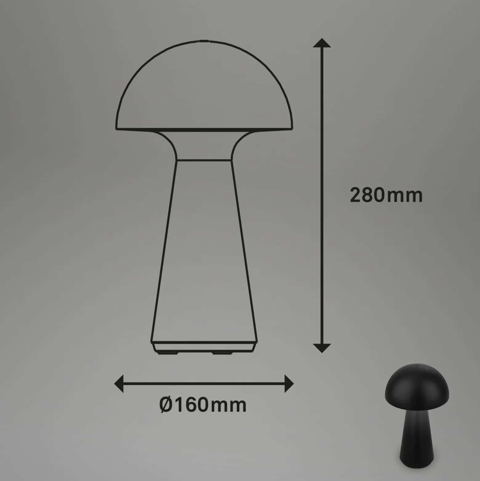 Ladattava LED-pöytävalaisin Fungo, ladattava, musta