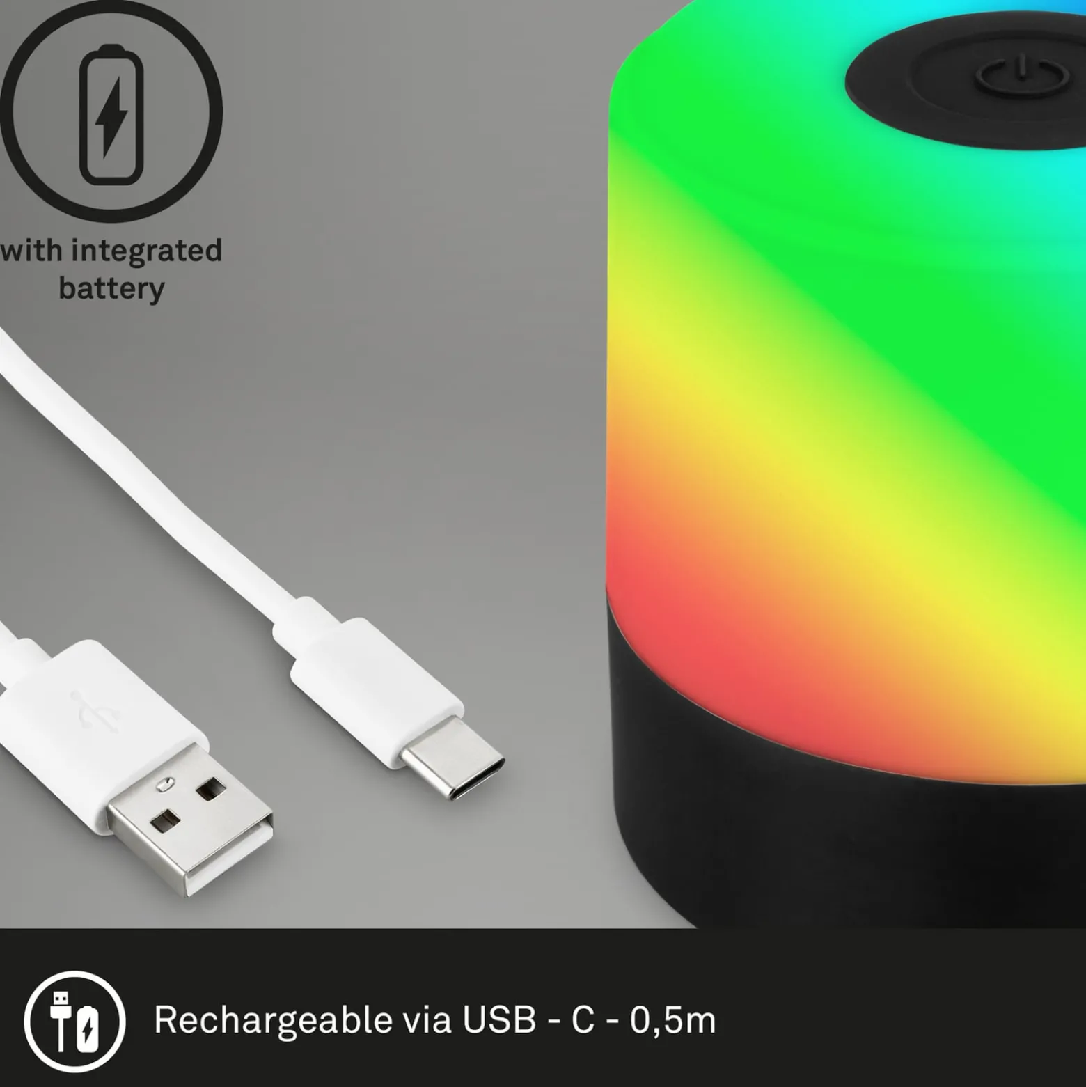 Ladattava LED-pöytävalaisin Smal, musta, RGBW, muovia, 7 cm