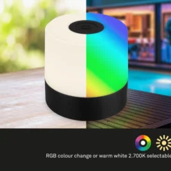 Ladattava LED-pöytävalaisin Smal, musta, RGBW, muovia, 7 cm