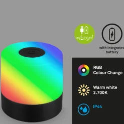 Ladattava LED-pöytävalaisin Smal, musta, RGBW, muovia, 7 cm