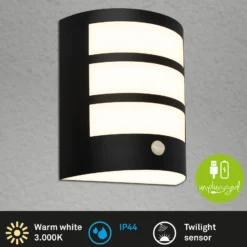 Ladattava LED-ulkoseinävalaisin 3795015, musta, anturi, IP44