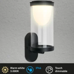 Ladattava LED-ulkoseinävalaisin 3930015, musta, kosketushimmennin