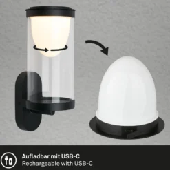 Ladattava LED-ulkoseinävalaisin 3930015, musta, kosketushimmennin
