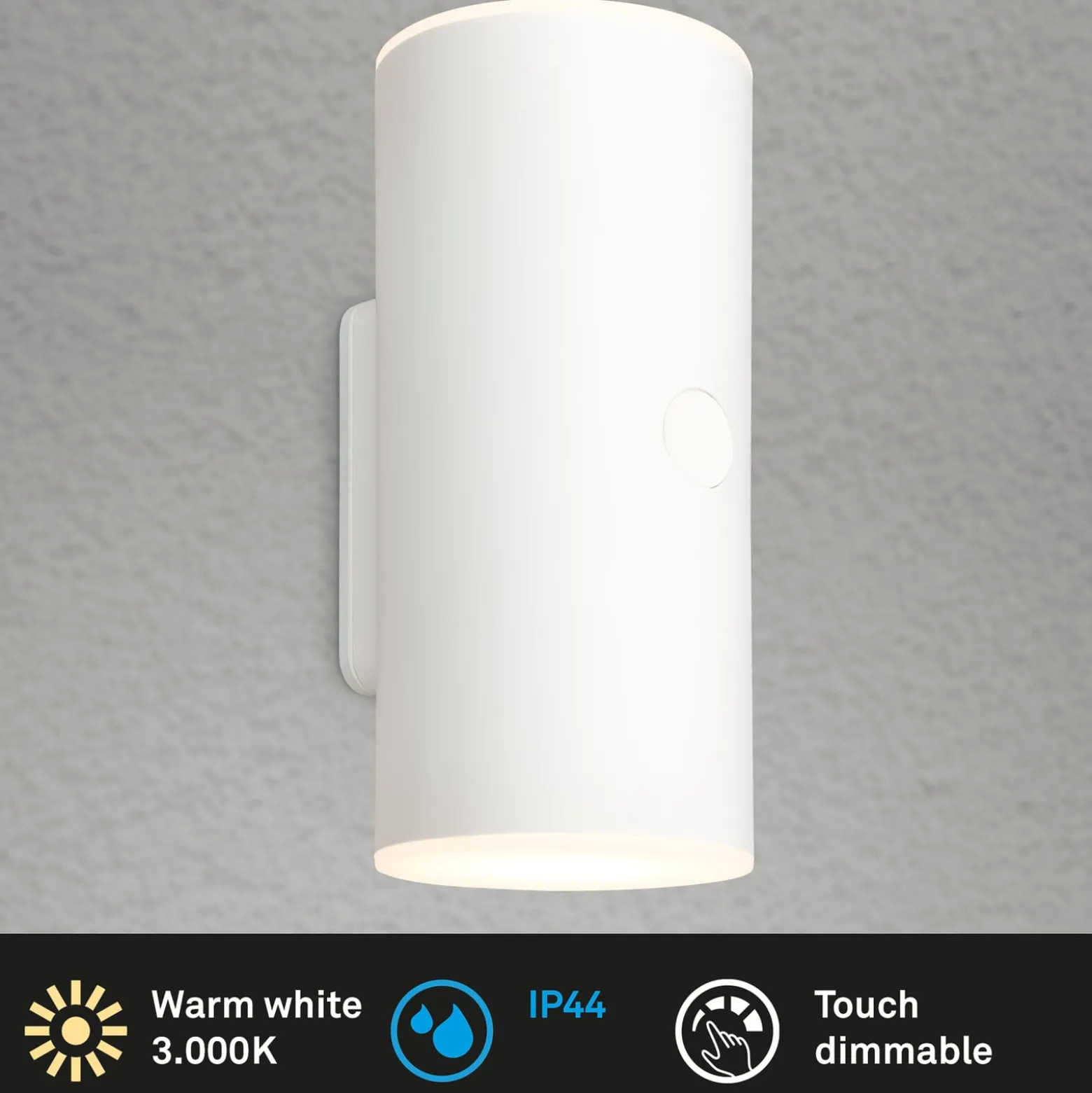 Ladattava LED-ulkoseinävalaisin 3786016, valkoinen, kosketushimmennin, ylös/alas