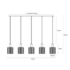 Lambres-riippuvalo, musta, pituus 164 cm, lasi/metalli, 5-lamppuinen.