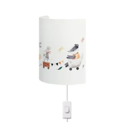 Lasten seinälamppu Kids Print, valkoinen/värikäs, 24 cm, pistokkeella,