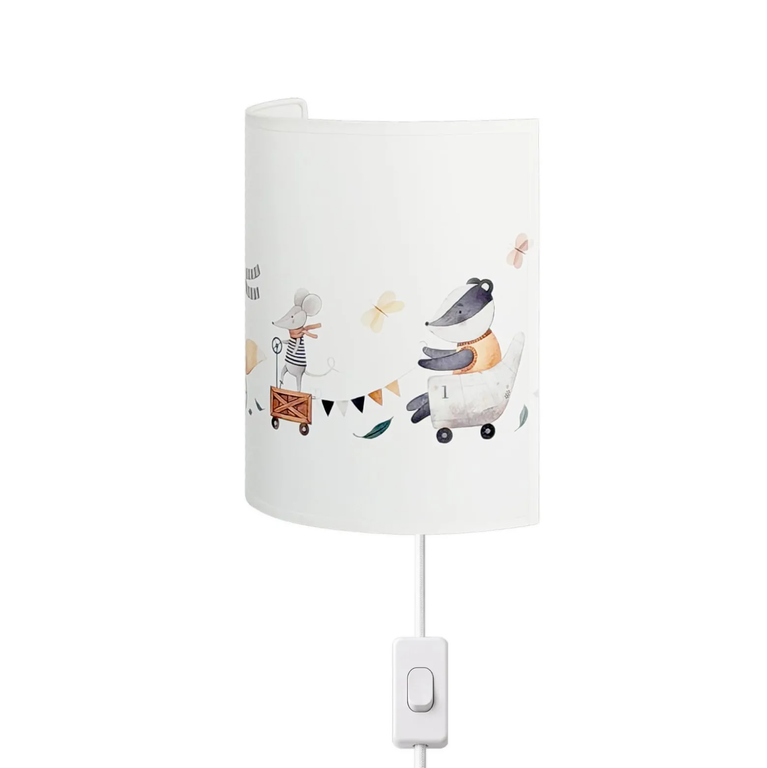 Lasten seinälamppu Kids Print, valkoinen/värikäs, 24 cm, pistokkeella,