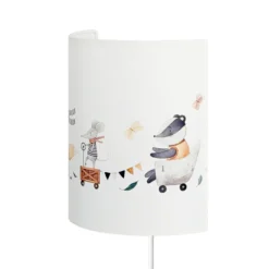 Lasten seinälamppu Kids Print, valkoinen/värikäs, 24 cm, pistokkeella,